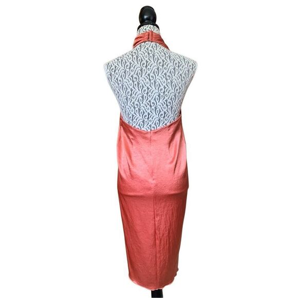 Nanushka Twist Front Satin Halter‎ Dress Peachy Copper Size M - Picture 2 of 12